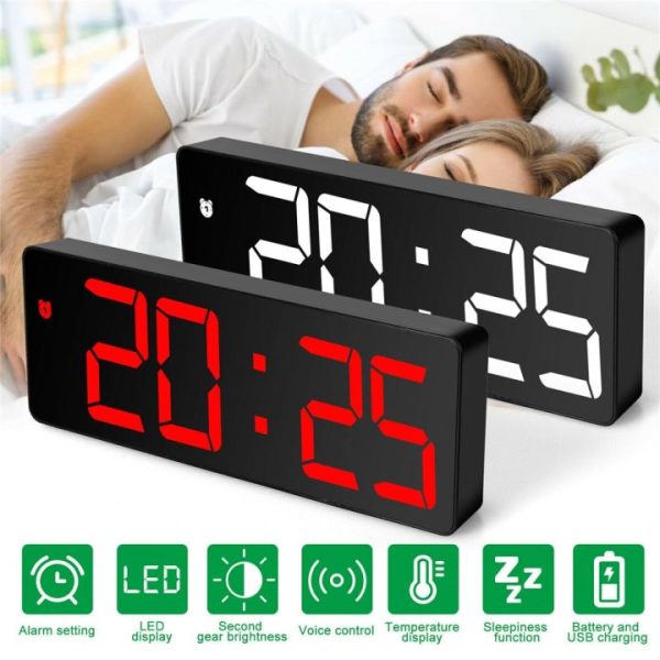 Digital Alarm Clock LED Screen Large Mirror Display