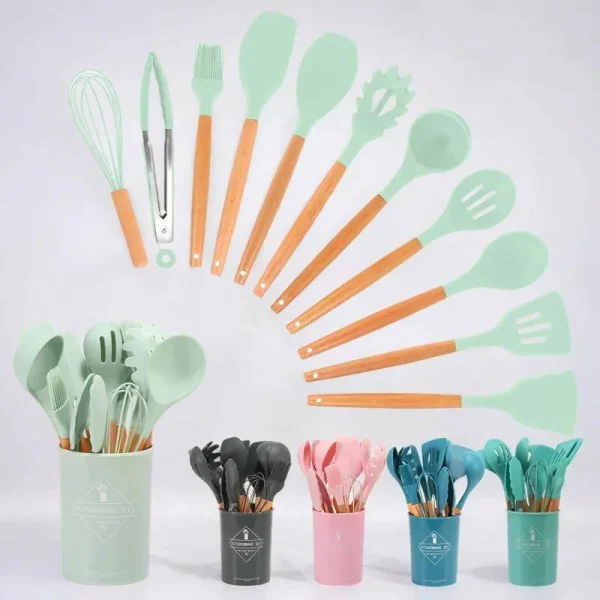 Silicone Non Stick Cooking Spoon Set 12pc in Random Color