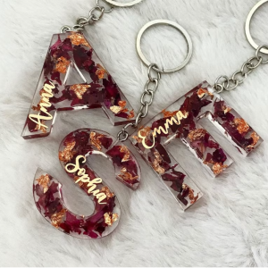 Real Rose Keychain With Name Customized Resin A-Z Alphabets