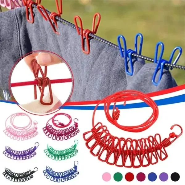 Clip & Hang 185CM Portable Clothesline With (12) Clip – Elastic, Windproof