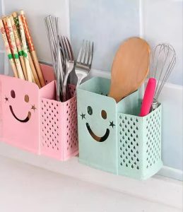 2 Portions Smiley Face Kitchen Cutlery Plastic Organiser