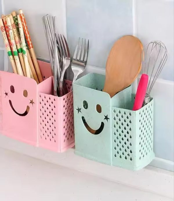 2 Portions Smiley Face Kitchen Cutlery Plastic Organiser
