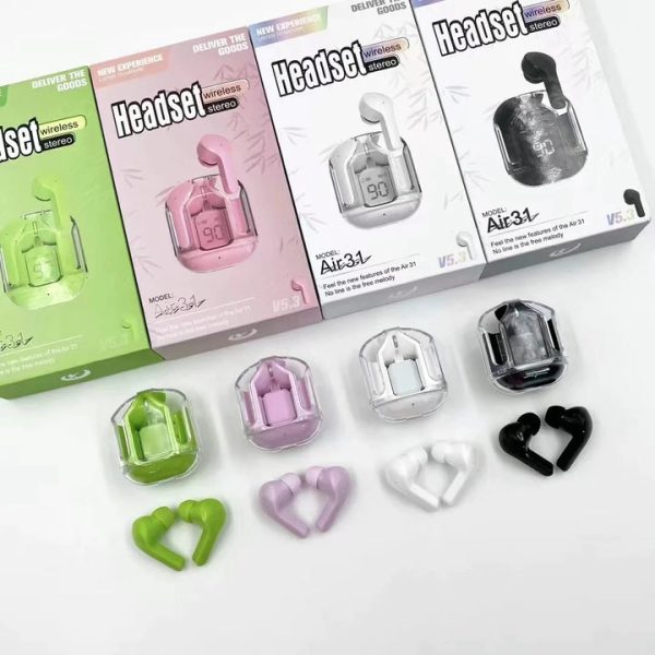 Air 31 Tws Original With Big Packing Transparent Earbuds Bluetooth 5.3v