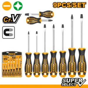 Screwdriver Set 9 Pcs Round Blade CRV Ingco