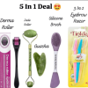 5 in 1 deal derma roller , jade roller , Gua Sha , Silicon Brush 4 in l , Eyebrow Razer 3 in 1