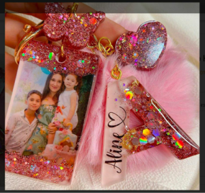 Customized Name Resin Keychain With Pic Set