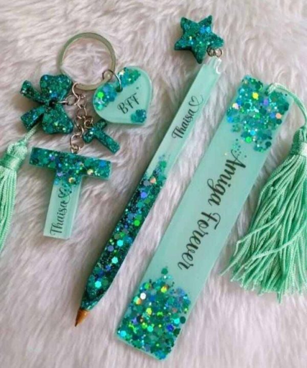 Keychain Alphabet Pan Bookmark ,Resin Custom Nama