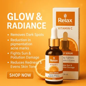 Buy the Best Quality Relax UK Vitamin C Face Serum 30ml in Pakistan at DayShop.pk. Most Affordable Price With Fast Shipping in All Over Pakistan