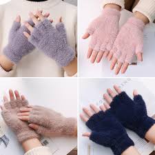 Soft Plush Fingerless Gloves Multicolor