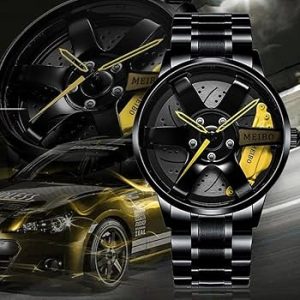 Watch with Car Wheel Rim Dial Vacuum Plated Strap