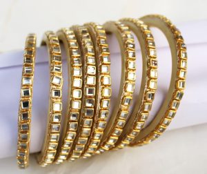 Kundan bangles square cut mirror stones