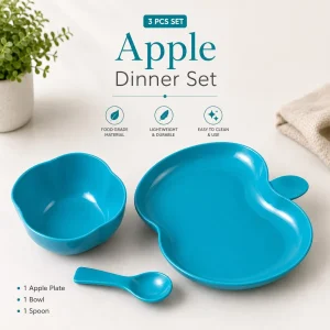 3Pcs Apple shaped plate bowl and Spoon