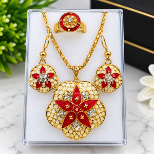 Gold Floral Rhinestone Jewelry Set